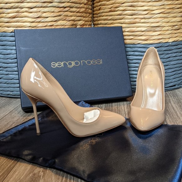 NIB (W36.5) - SERGIO ROSSI Nude Patent Donna Pumps - Picture 5 of 9